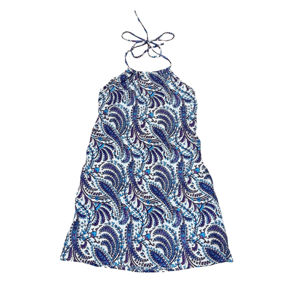 J.Crew Halter-Neck Linen Blend Beach Dress Purple Paisley XS Resort Coastal - Picture 2 of 10